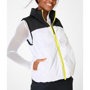 Kristen Reversible Puffer Vest S Black White Yellow Zip Travel Layer RN134638